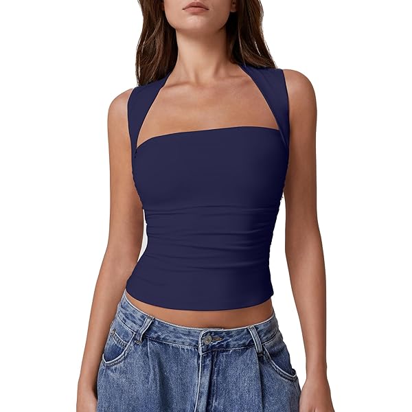 【BEEDEN】　2P CUT TOPS QINSEN Tank Tops for Women Square Neck Lace Trim Double