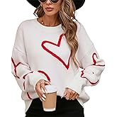 Women Heart Sweaters Long Sleeve Loose Fit Pullover Tops Valentines Day Knit Sweater for Teen Girls Streetwear