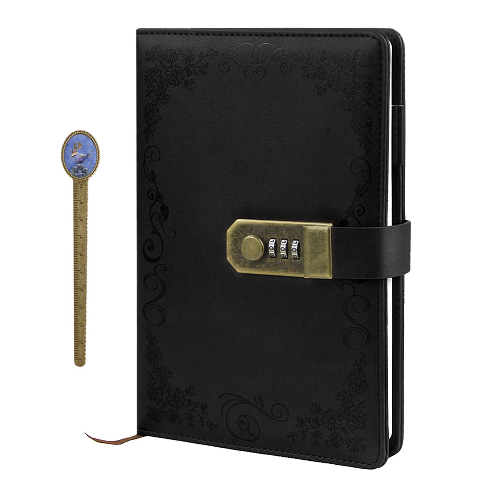 IPENNY A5 Vintage Leather Journal with Combination Lock Digital Password Journal with Bookmark Pen Loop Retro Privacy Notebook Writing Travel Diary Locking Journal, 100 Sheets