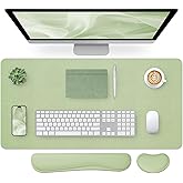 Bloss Leather Desk Mat and Keyboard Wrist Rest, Large Mouse Pad + Keyboard Pad+Mouse Wrist Support, Non-Slip Desk Mat Protector for Office, Home(31.5×15.7 Inches, Green)