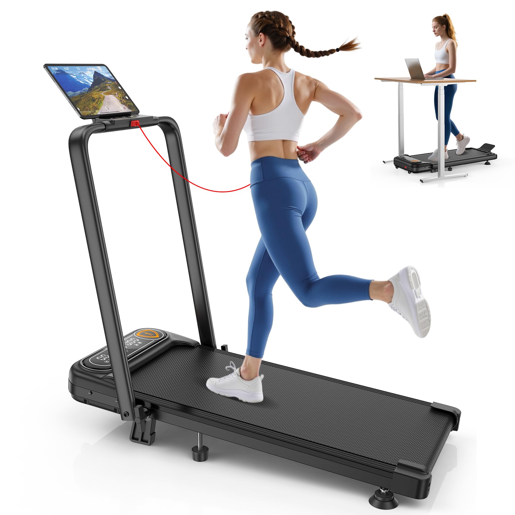 Photo 1 of **PARTS ONLY/HAS ERROR***Foldable Treadmill with 10% Incline, Upgrade 3.5HP Low Noise Walking Pad Treadmill with Handle Bar, Trisomy 4 in 1 Portable Under Desk Treadmills for Home/Office, 350Lbs Capacity, APP & Remote Control