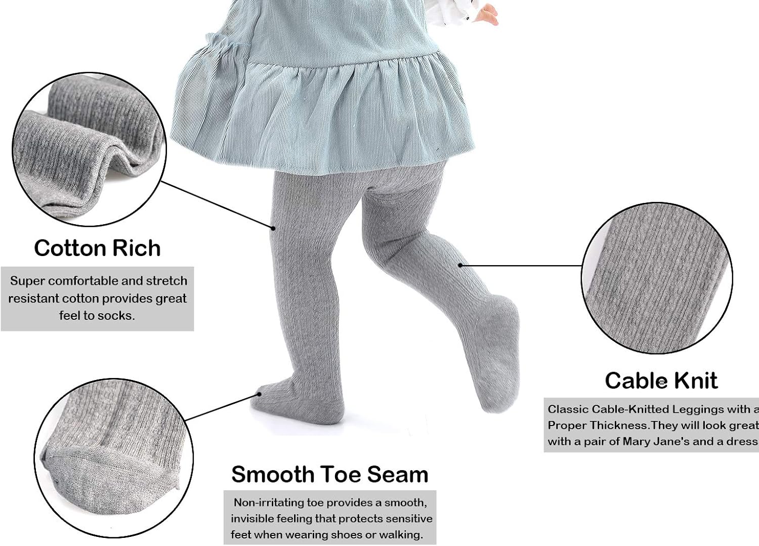 Epeius Baby Girls Tights Cable Knit Leggings Stockings Cotton Pantyhose for Newborn Infants Toddlers 3/6 Pack: Clothing