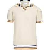 OXKNIT Men's Polo Shirt Short-Sleeved Knit with Stripe Casual Navy Shirt for Summer Sport Work