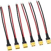3 pares de conectores XT60 con cable de 12 AWG (7.9 in) – Conector macho y hembra con carcasa de funda para dron, FPV, adapta
