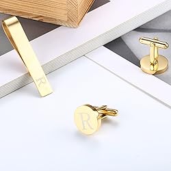 LOYALLOOK Gold Initial Cufflinks and Tie Clip Set