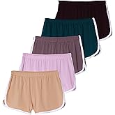 Real Essentials 5 Pack: Girls' Dry-Fit Athletic Dolphin Shorts for Youth Kids Teens Running Gym Sports (Ages 4-16)