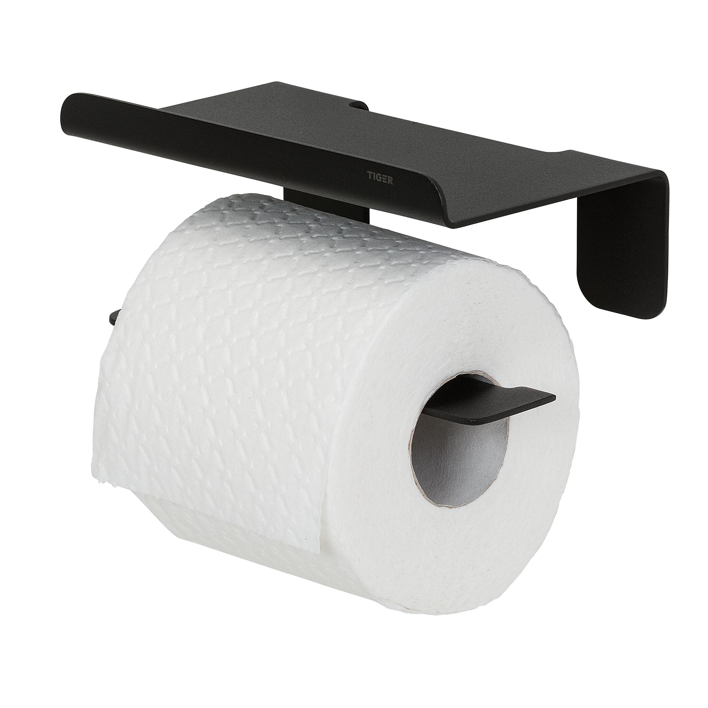 Tiger Colar Toilet Roll Holder with Shelf Black