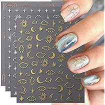 CHANGAR 8 Sheets Moon Star Nail Stickers for Nail Art Sun