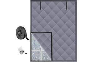 TECUUL Window Insulation for Winter, 35''X59'' Winter Window Insulation Kit Gray Oxford Cloth Thicken Cotton Filled Soundproof Thermal Curtain for Attic Bedroom Kitchen Bathroom RV Basement