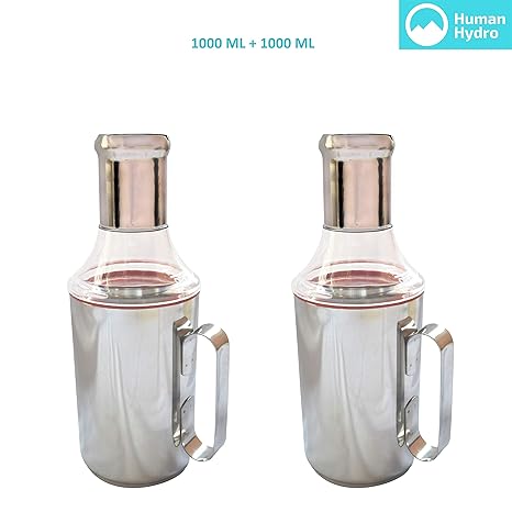 Human Hydro Stainless Steel Oil Dispenser/Pourer / Can for Kitchen with Handle, 1000 ML, Combo Pack of 2