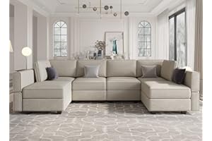 Belffin Modular U Shaped Couch with Storage Seat Reversible Sectional Sofa with Chaise Velvet Grey…