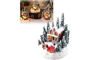 Christmas Village Sets - LED Lighted Christmas Houses with Figurines, Mini PVC/Resin Holiday Decor for Home, Office, Displays
