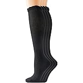 Yomandamor 4 Pairs Womens Diabetic Bamboo Rayon Knee-Hi Seamless Socks Black Long Lace Non-binding Sock,9-11