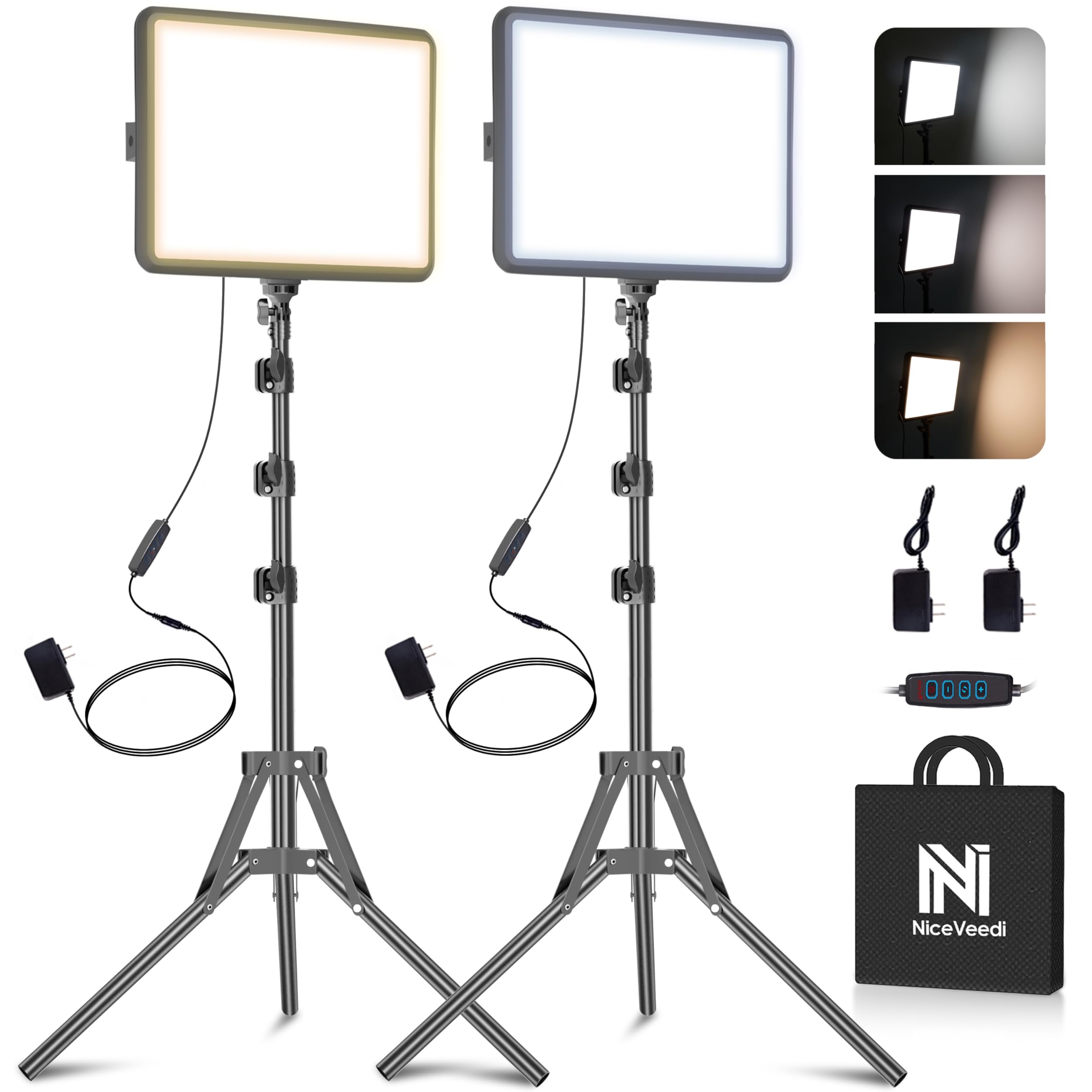 Photo 1 of 2-Pack Photography Lighting Kit, NiceVeedi 25W LED Video Light Kit, 2900-7000K Dimmable Studio Light with Tripod Stand, 73" Stream Light for Video Recording