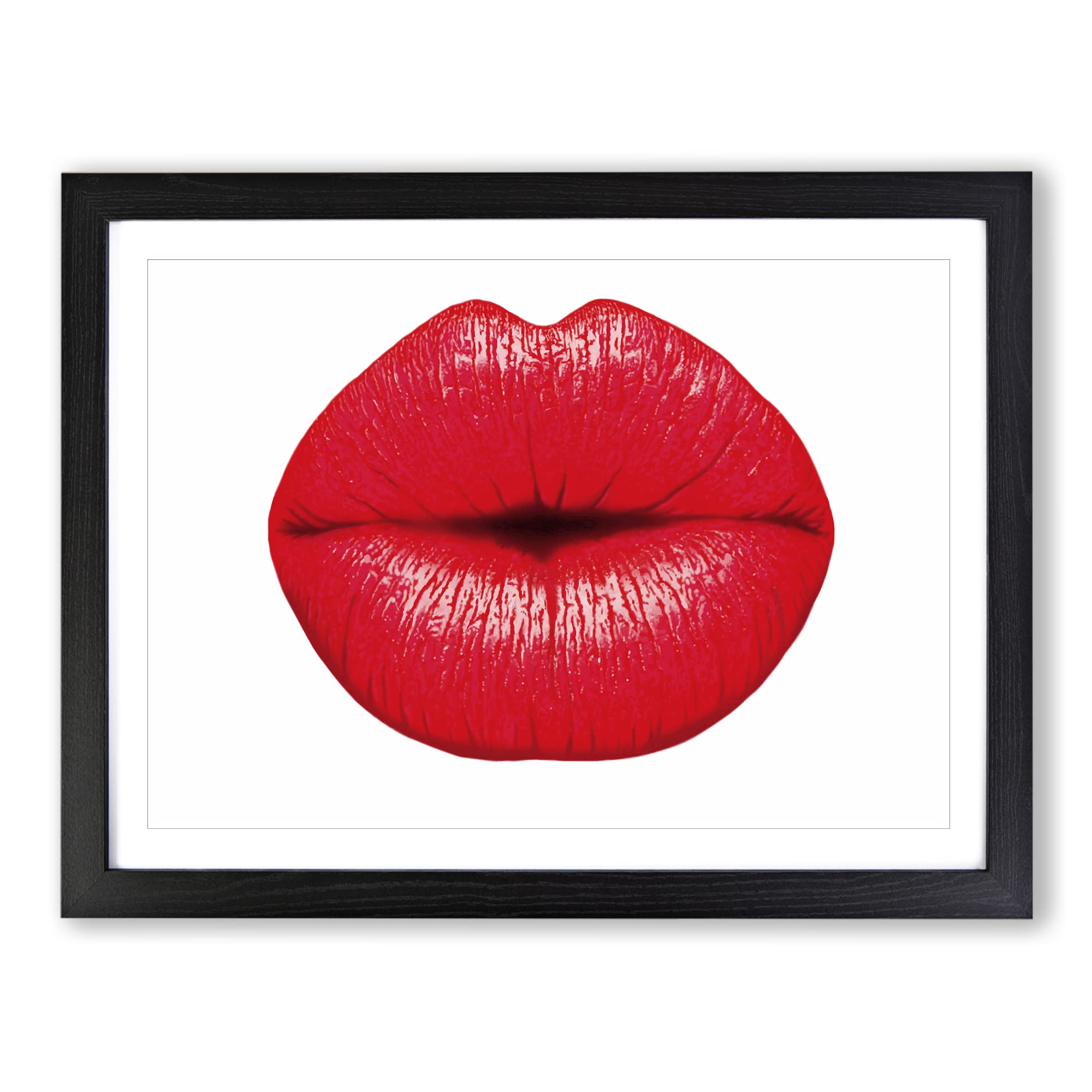 Red Lips Kiss Modern Framed Print | A4 Black Framed Wall Art | Ready to Hang | Modern Nature Picture | Living Room Bedroom Lounge Office