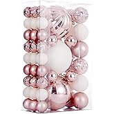 Christmas Ball Ornaments for Xmas Decorations,50 pcs Christmas Extra Large Tree Shatterproof Ornaments-Rose Gold (Combo of 5 Style in 3 Sizes)