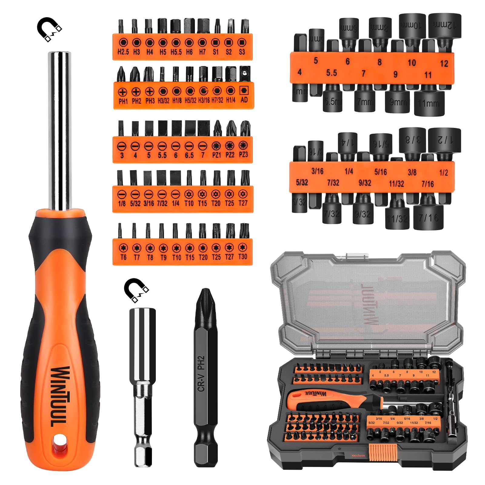 Toolant 52-Piece Impact Driver Bit Set – S2 Steel, Hex/Torx/Phillips/Slotted/Square Bits & Nut Drivers, Color-Coded Case