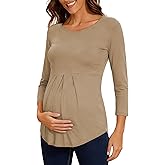 Glampunch Women's Maternity Tops Short & 3/4 Sleeve Round Neck Front Pleat Peplum Tunic Top Pregnancy Shirts