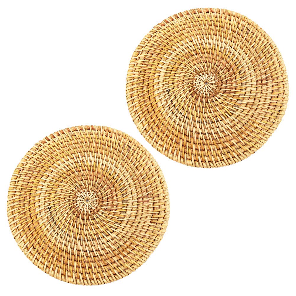 SCF2017 2Pcs Small Round Weave Rattan Placemats Heat Resistant Table Mats Coasters(18cm)