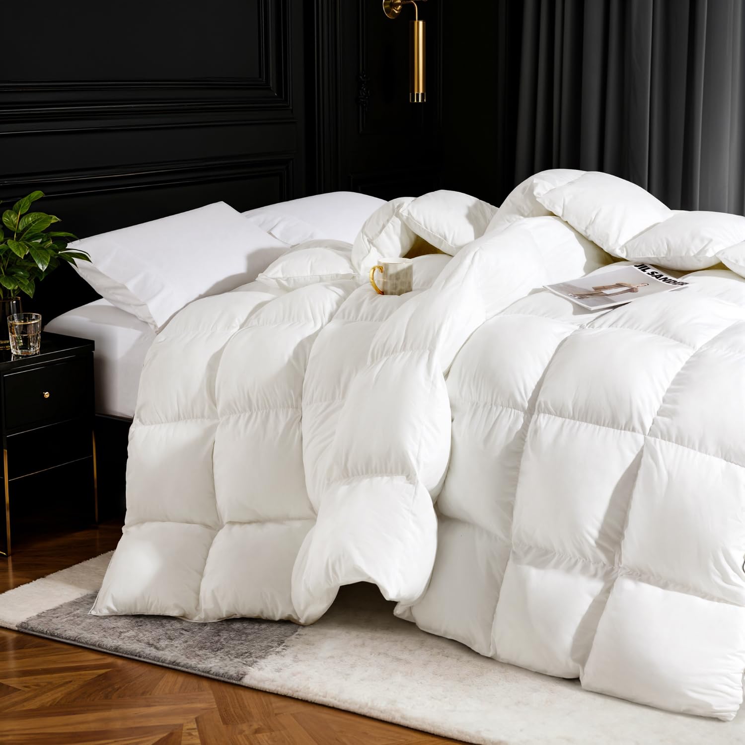 Photo 1 of THX9ZRNM 75% Canadian Goose Down Comforter Queen Size, Ultra Soft 100% Cotton Fabric, 850 Fill Power All Season Duvet Insert, Hotel Luxury Bedding Comforters (White,90"x90")