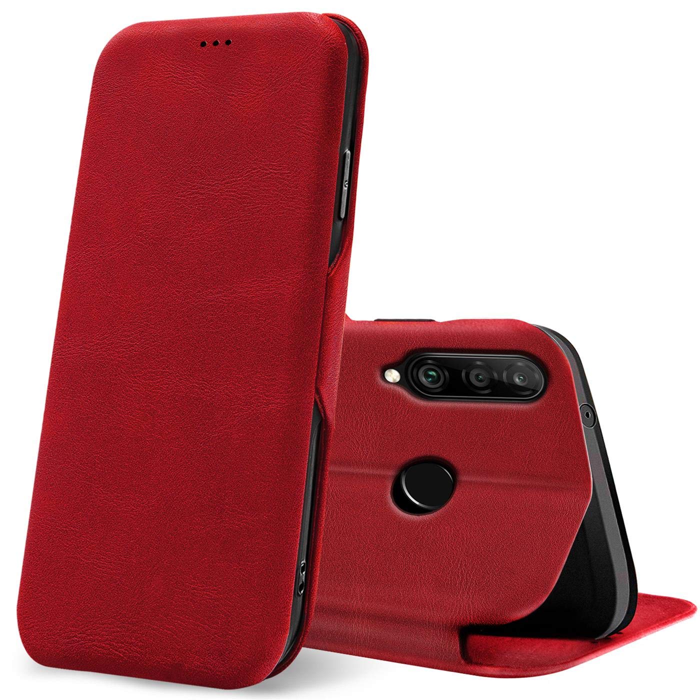 Verco Book Style for Huawei P40 Lite E Case, Premium Magnetic Flip Cover for Huawei P40 Lite E Wallet Case with Card Slot, Red