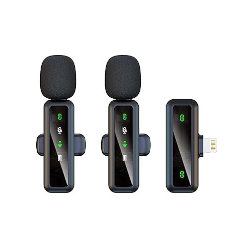 Mini Wireless Lavalier Microphone for iPhone, 2 Pack Mini LED Display Lavalier Microphone for video recording-TikTok/YouTube/Asmr, Lapel Mic with Mute/Reverb/Noise Reduction, Charging While Recording