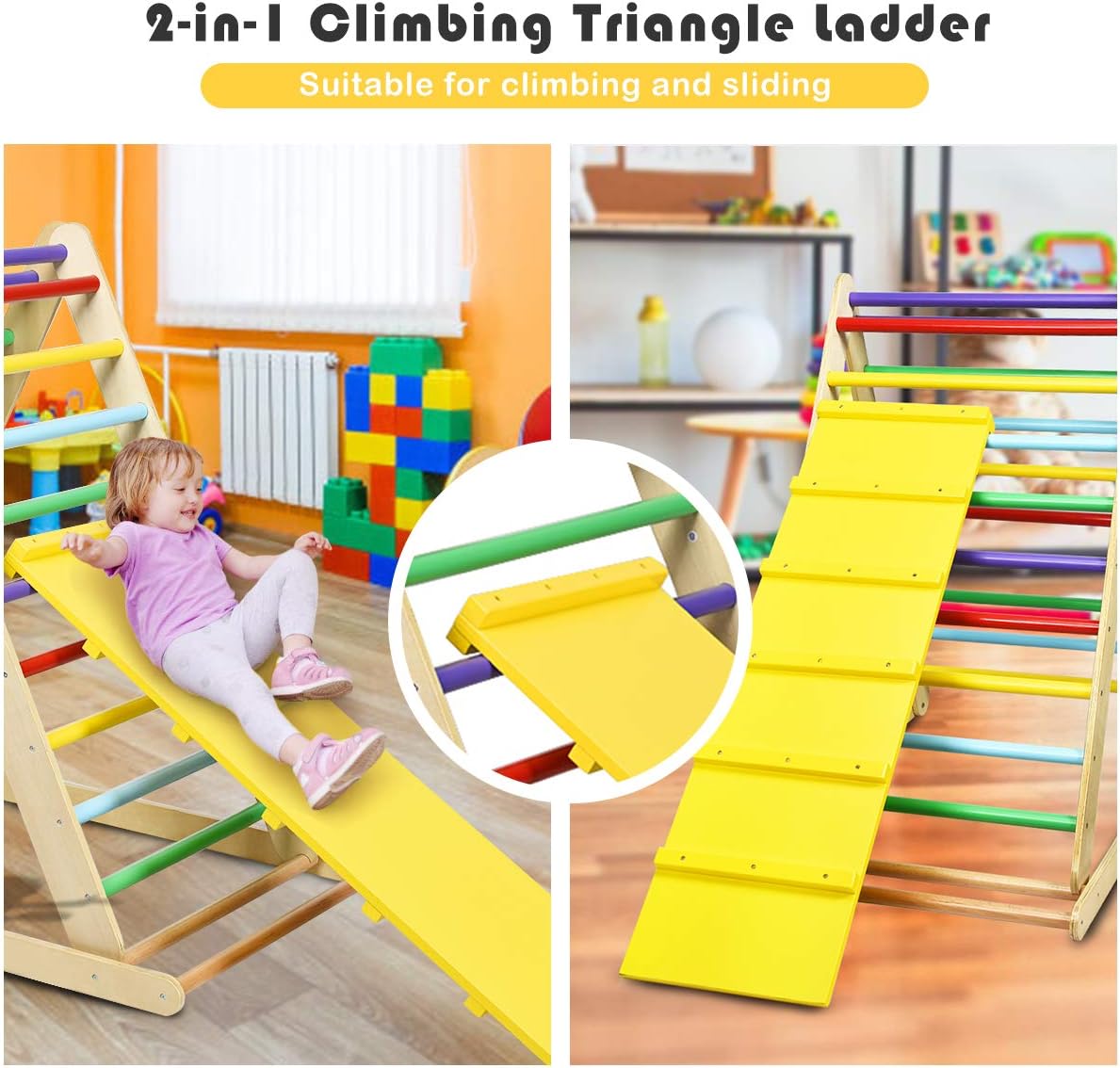 Costzon Foldable Wooden Climbing Triangle Ladder for Sliding & Climbing, 2 in 1 Triangle Climber with Safety Climbing Ladder for Toddlers, Suitable for Children Boys Girls: Toys & Games