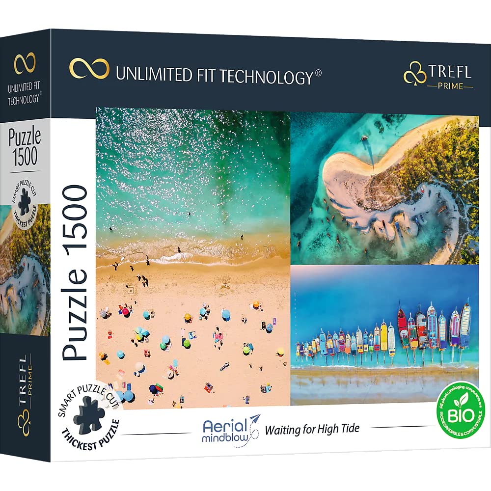 Trefl Prime - UFT - Puzzle Aerial Mindblow: Waiting for High Tide - 1500 Elements, Thickest Cardboard, Organic, Eco, Airscape, Collage, Beach, Holiday, Entertainment for Adults and Children