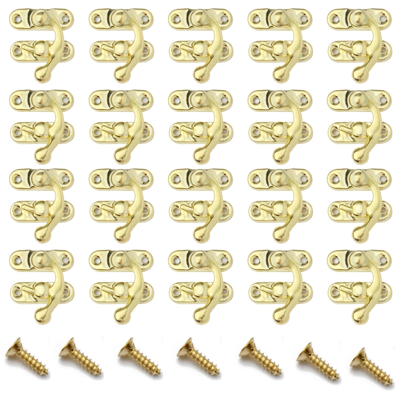 20Pcs Antique Right Latch Hook Hasp 37 x 42mm Small Box Latch Hasps Swing Arm Latch for Suitcase Jewelry Box Toolbox (Gold)