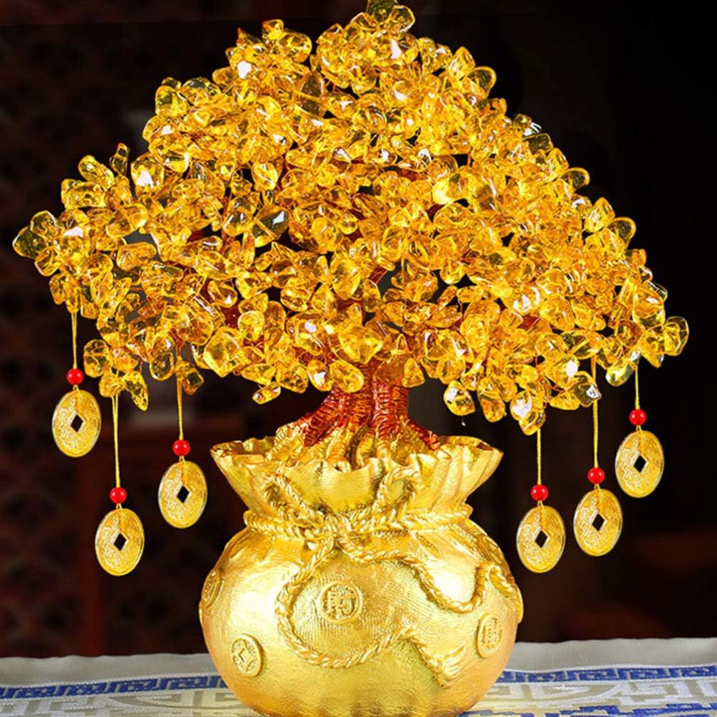 Citrine Tree Feng Shui Statue Bonsai Feng Shui Tree Crystal Lucky for Home Office Shop Decoration (with and Base) - Image 4