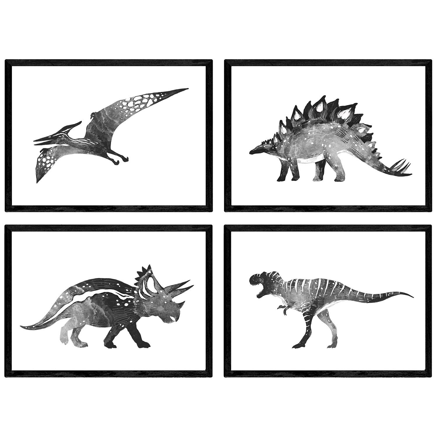 Nacnic Pack of black and white posters Dinosaurs. Dinosaur films for children. A3 size — image 1