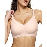 LetsJoli Wireless Seamless Bras for Women No Underwire Push Up Scalloped V Neck Full Coverage Support Bralettes Everyday Bras