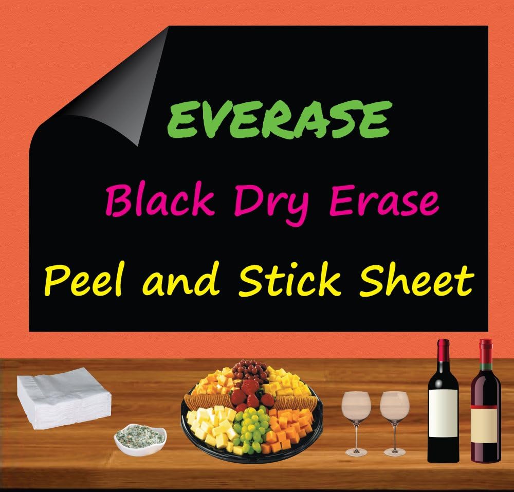 Everase Re-Stic Black Dry Erase Self-Adhesive Peel & Stick Sheet, (24 x 36 in.) Free Chalk/Fluorescent Marker & Cloth | Premium Quality Removable Decal/Sticker | Walls, Doors, Desks, Refrigerators