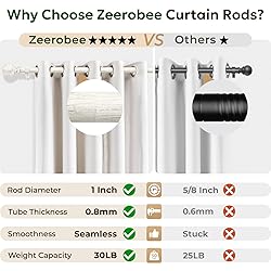 Zeerobee Wood Curtain Rods for Windows 66 to 120, 1