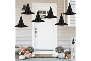 CESOF 6 PCS Halloween Decorations Black Witches Hats Costume Accessory, Hanging Wizard Hats Bulk for Women with 115 FT Rope, Floating Front Porch Home Yard Indoor Outdoor Hats Decor Party Supplies