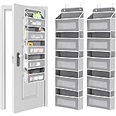 Pafeooui 2 Pack Over The Door Organizer, Gray Hanging Storage with 5 Shelves and 10 Mesh Side Pockets, Heavy Duty Closet Organizer for Bathroom Nursery Bedroom Laundry