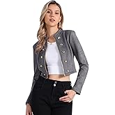 Allegra K Cropped Jacket for Women's Double Breasted Zip Up Faux Suede Jacket