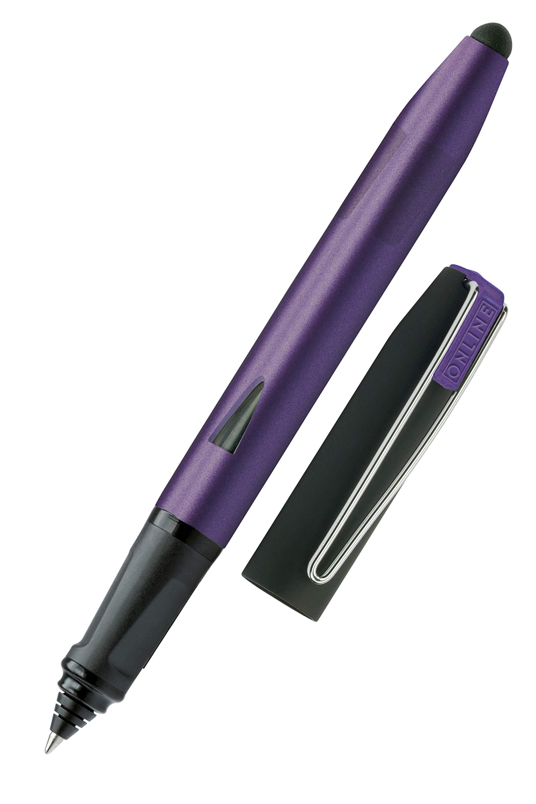 ONLINE Rollerball Switch Plus, ink cartridge roller and touch pen, ergonomically shaped, for left- and right-handed,stylus tip for tablet & smartphone, multifunction-pen incl. ink cartridge, violet