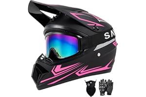 SPARK DOT Certified Youth Motocross Helmet Kids Dirt Bike Helmets - Full Face, Lightweight & Breathable for Off-Road E-Bike BMX MX ATV (with Gloves Goggles Mask) 4Pcs Set
