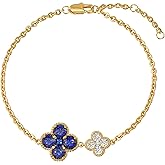 TONTMY STUDIOS Birthstone Bracelets for Women, 14K Gold Plated Dainty Gold 2 Clover Bracelet Flower Charm Link 12 Month Birthstone Jewelry for Women Trendy Birthday Gifts