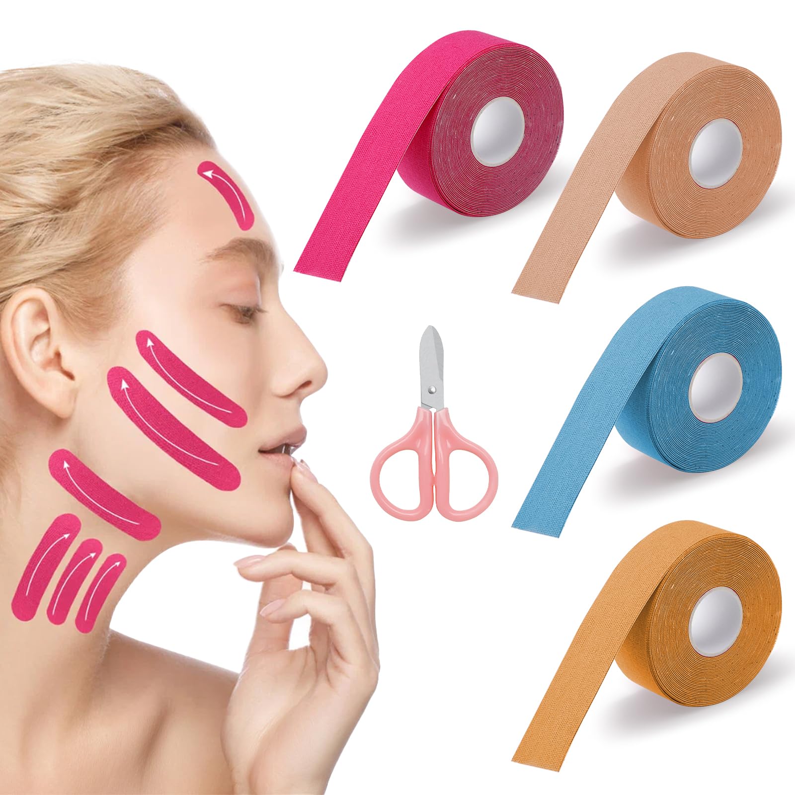 4 Rolls Anti Wrinkle Tape Wrinkle Patches, 2.5cm x 500cm Anti Wrinkle Patches,Face Eye Neck Lift Tape,Multifunctional High Elasticity Forehead Frown Facial Lip Mouth WrinklesSticker Chin Strap