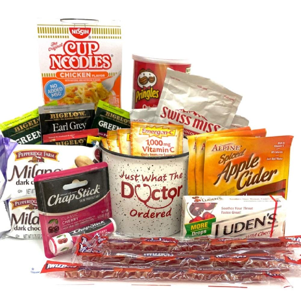 Get Well Gift Package Sick Bundle Mug with Tea Emergen-C Apple Cider Hot Cocoa Ramen and Assorted Snacks Box