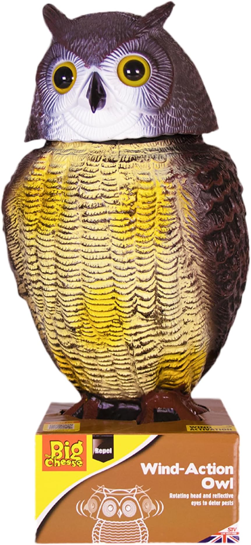 The Big Cheese Wind Action Owl Decoy Deterrent with Rotating Head