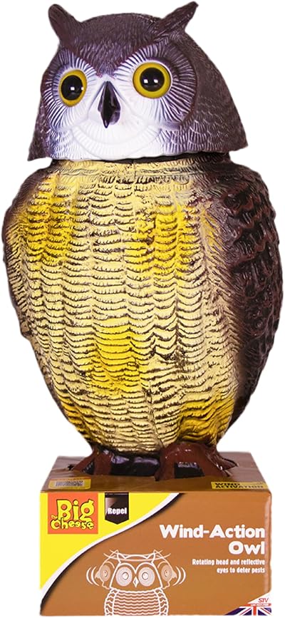 The Big Cheese Wind Action Owl Decoy Deterrent with Rotating Head