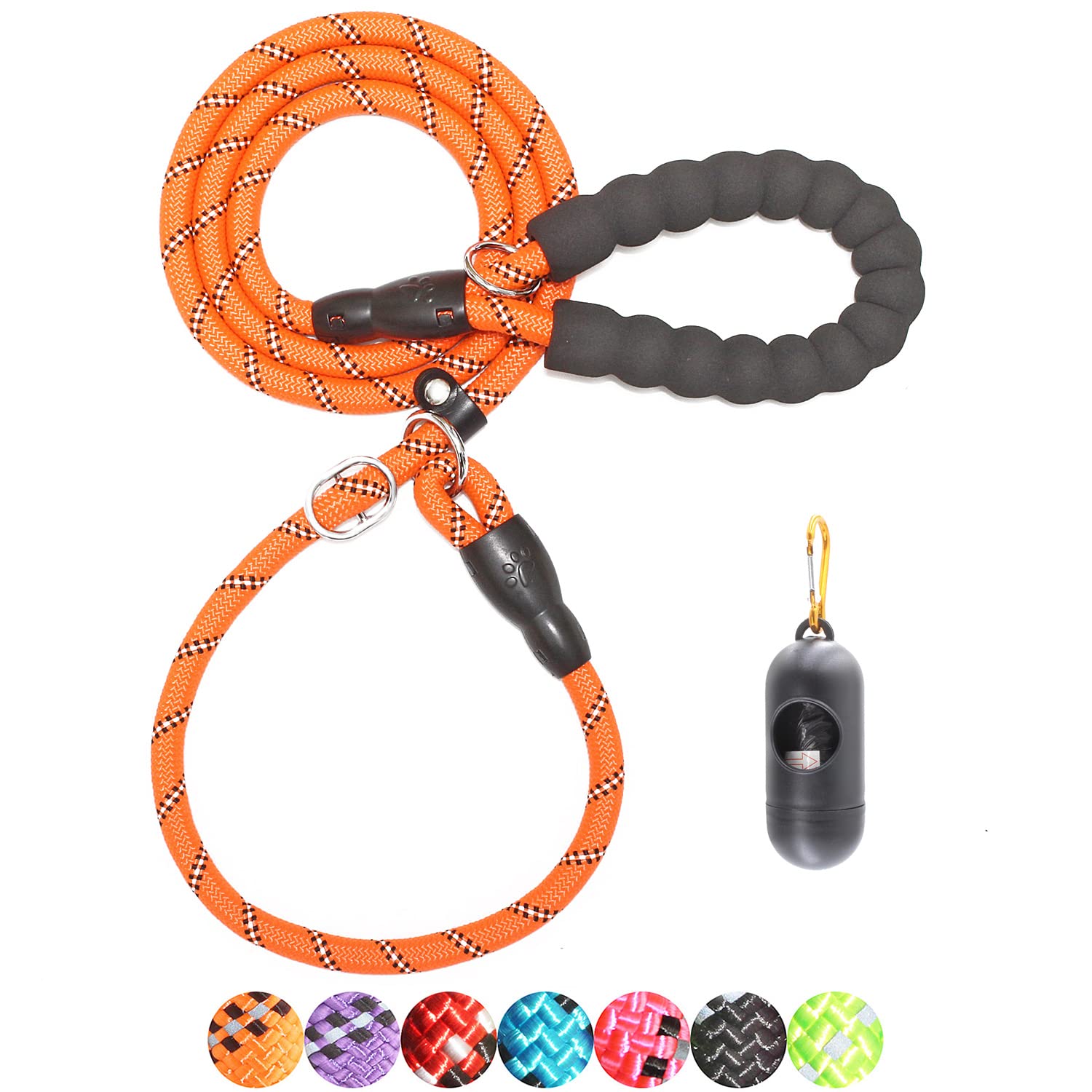 BAAPET 6 Feet Slip Lead Dog Leash Anti-Choking with Upgraded Durable Rope Cover and Comfortable Padded Handle for Large, Medium, Small Dogs Trainning with Poop Bags and Dispenser (Orange)