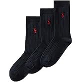 POLO RALPH LAUREN boys Classic Solid Rib Dress Crew Socks - 3 Pair Pack - Sustainable Cotton Comfort