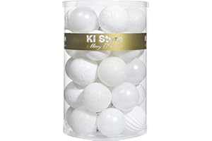 KI Store White Christmas Ball Ornaments, 34pcs 2.36-Inch, With Hooks for Tree, Wreath, Garland Decor - Holiday Decorations Included