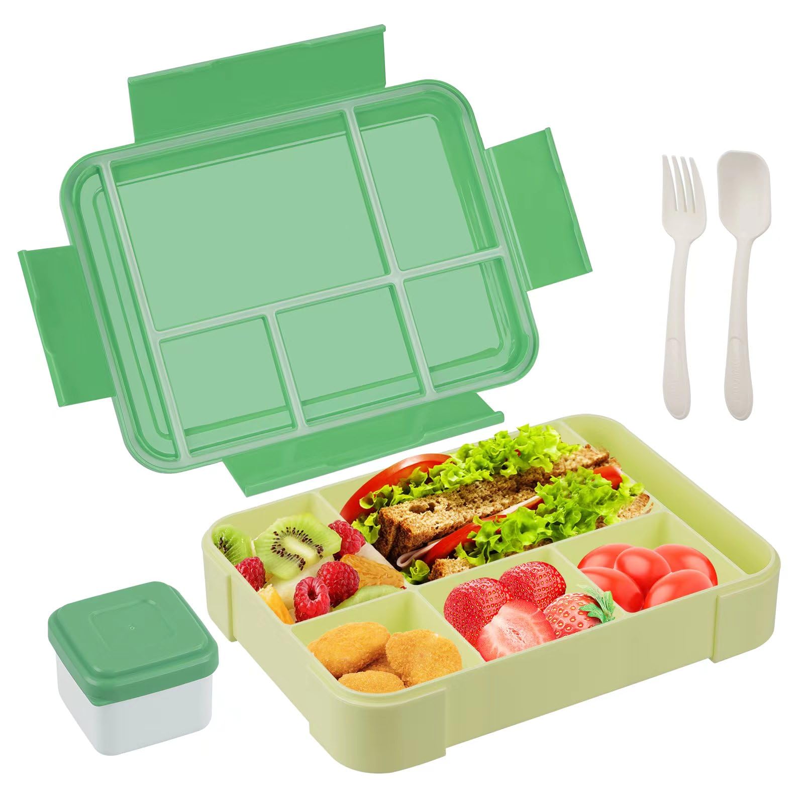 Bossjoy Bento Lunch Box, Reusable Bento Box Adult Lunch Box with 5 Compartments and 1 Salad Dressing Containers, Lunch Containers for Men Women Student School Office, Microwave Safe (1330ML)
