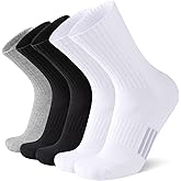Heatuff Womens Crew Socks Cotton Running Cushion Athletic Calf Long Socks for Women 5 Pairs