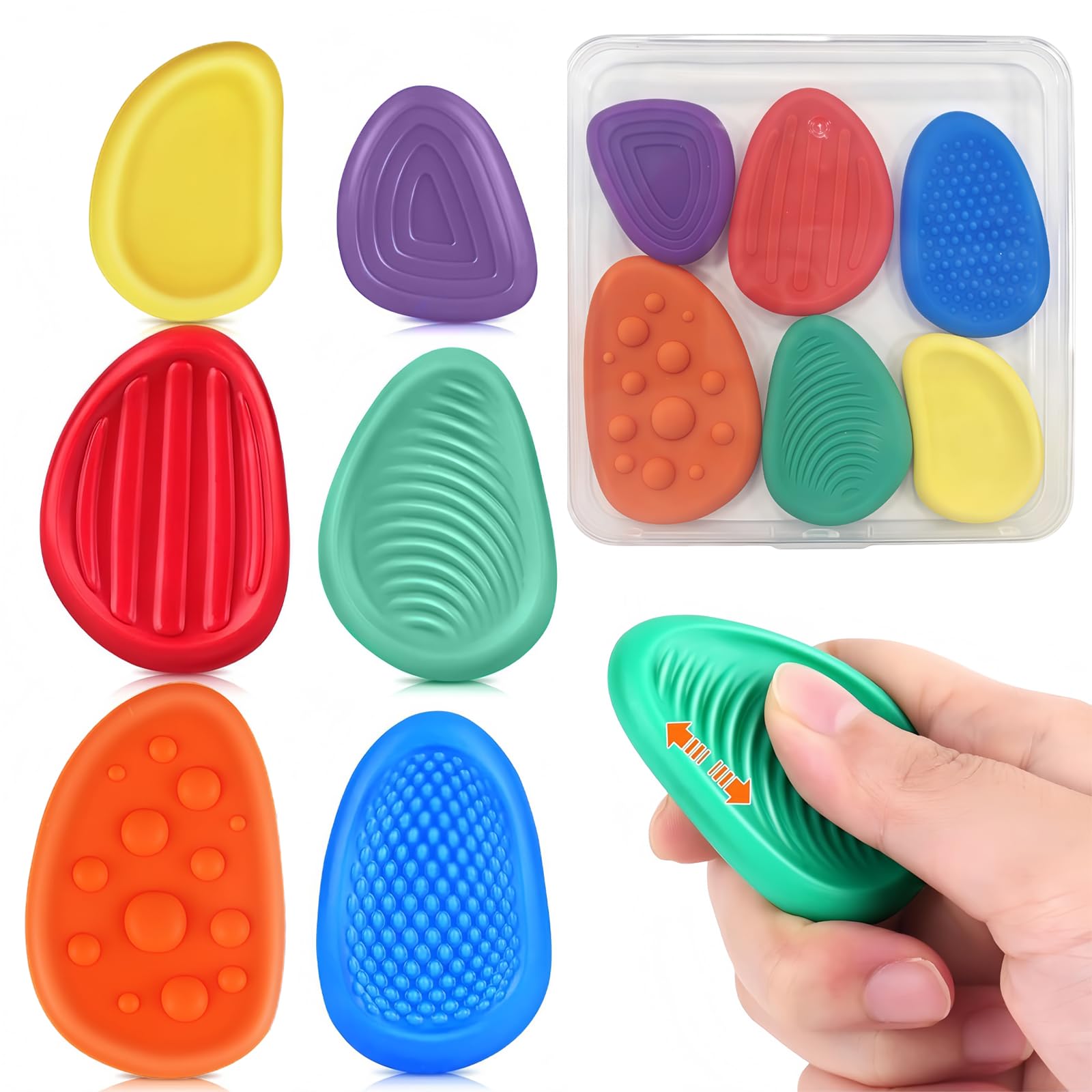 6 Pcs Worry Stones, Fidget Toys Sensory Toys Soft Silicone Textured Stones Stress Sensory Relieve Anxiety Perfect for Office Anxiety and Stress Relief Suitable for People Over 15 Years Old ﻿